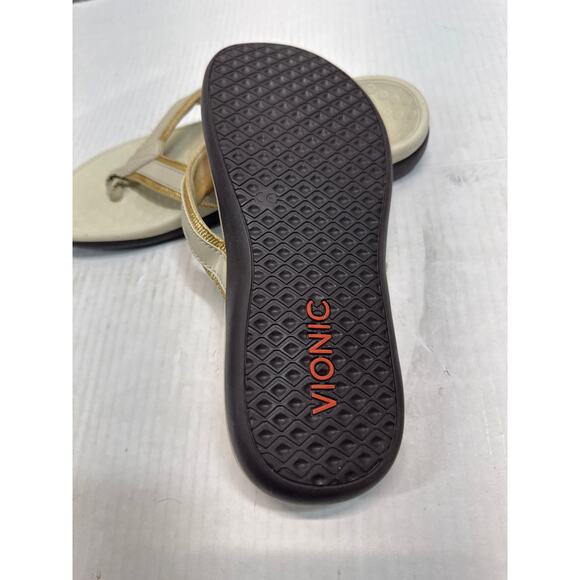 Vionic Women’s Tide II Orthotic Sandal Flip Flop Thong Beige Gold Accent Size 8 - Picture 5 of 5